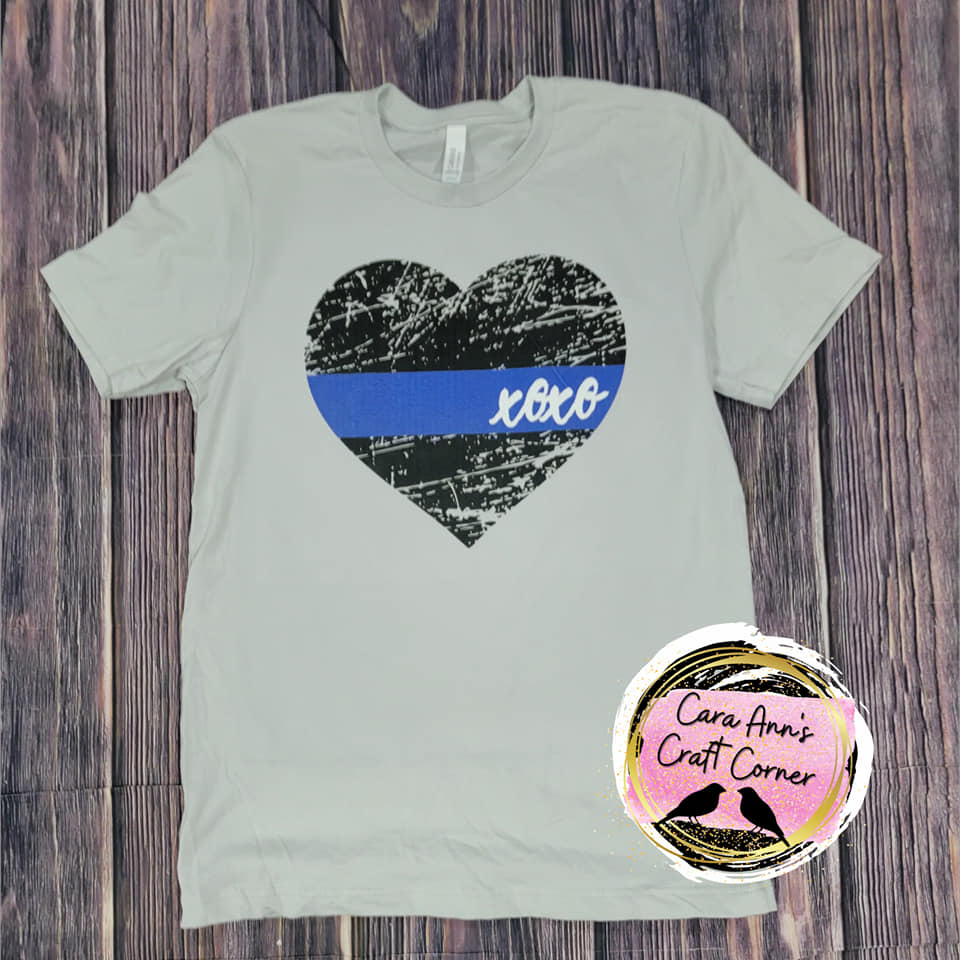 Grunge Heart Thin Blue Line XOXO